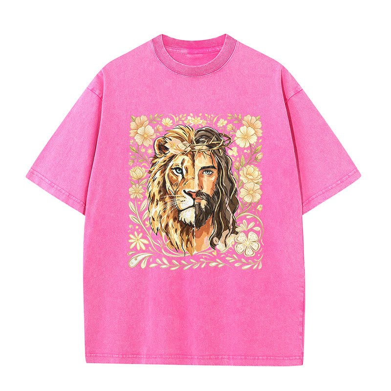 Christianartworkshop T-shirt unisexe délavé Lion de Juda à motif floral et déclaration de foi - Rose - 5XL - image 6
