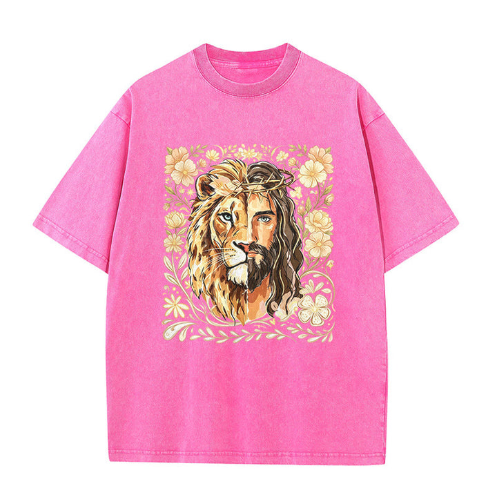 Christianartworkshop T-shirt unisexe délavé Lion de Juda à motif floral et déclaration de foi - Rose - 5XL - image 6
