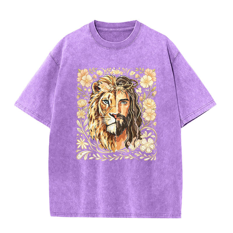 Christianartworkshop T-shirt unisexe délavé Lion de Juda à motif floral et déclaration de foi - Violet - 5XL - image 7