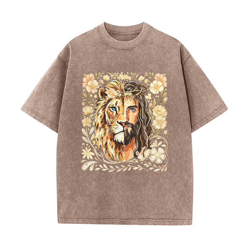 Christianartworkshop T-shirt unisexe délavé Lion de Juda à motif floral et déclaration de foi - Brun - 5XL - image 4