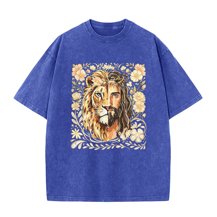 Christianartworkshop T-shirt unisexe délavé Lion de Juda à motif floral et déclaration de foi - Bleu - 5XL - image 8