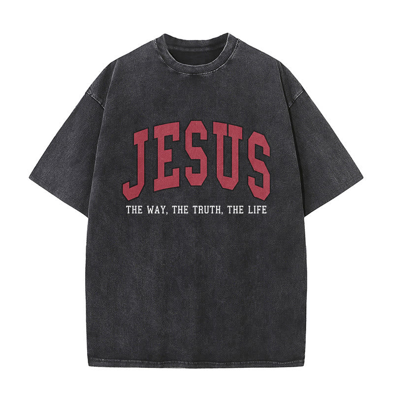 Christianartworkshop T-shirt unisexe délavé style streetwear « Jésus le chemin, la vérité, la vie » - Noir - 5XL - image 1