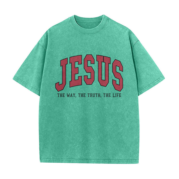 Christianartworkshop T-shirt unisexe délavé style streetwear « Jésus le chemin, la vérité, la vie » - Vert - 5XL - image 4