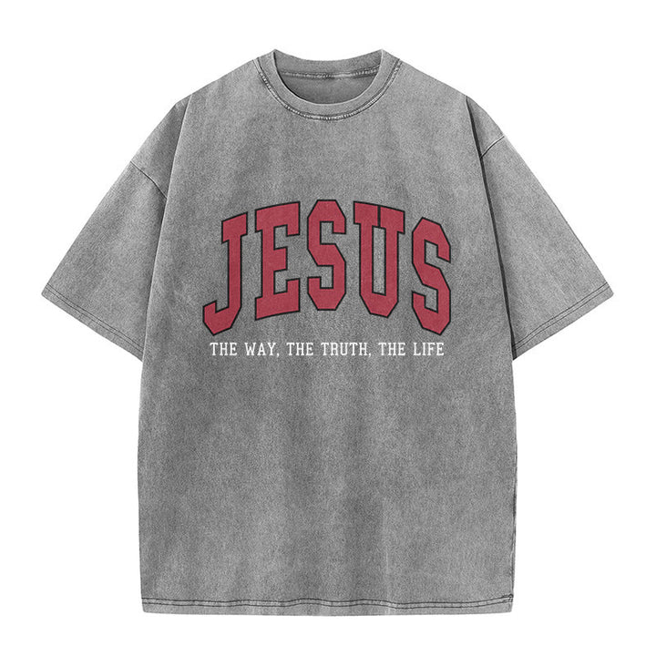 Christianartworkshop T-shirt unisexe délavé style streetwear « Jésus le chemin, la vérité, la vie » - Gris - 5XL - image 9