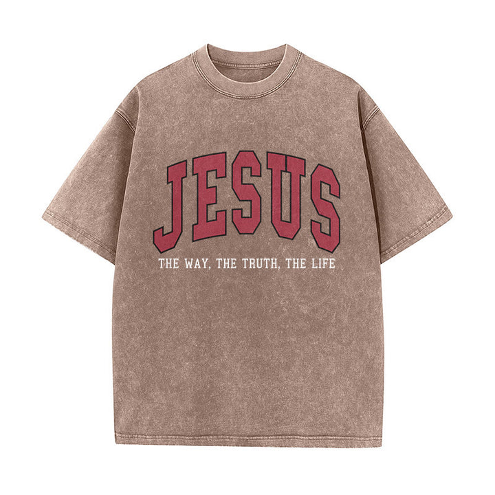 Christianartworkshop T-shirt unisexe délavé style streetwear « Jésus le chemin, la vérité, la vie » - Brun - 5XL - image 5