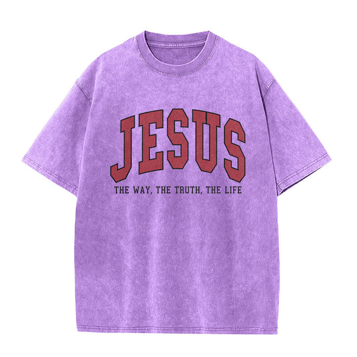 Christianartworkshop T-shirt unisexe délavé style streetwear « Jésus le chemin, la vérité, la vie » - Violet - 5XL - image 7