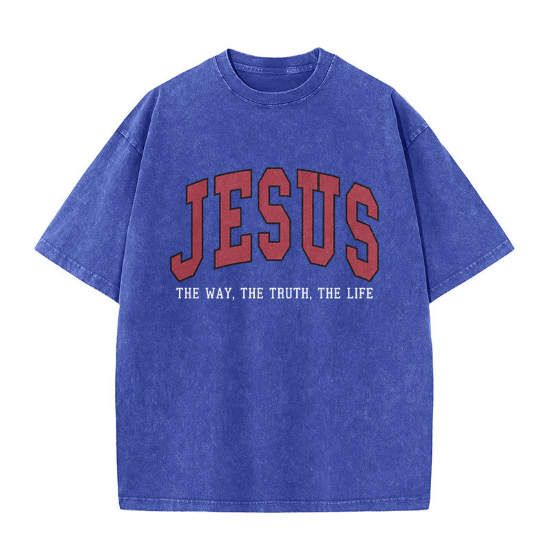 Christianartworkshop T-shirt unisexe délavé style streetwear « Jésus le chemin, la vérité, la vie » - Bleu - 5XL - image 8