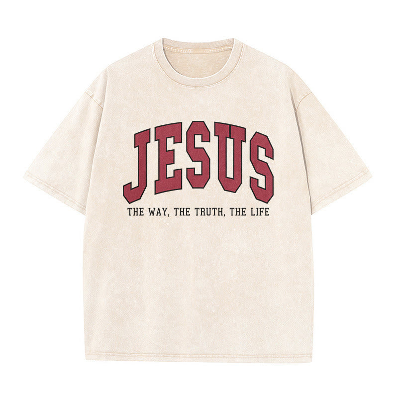 Christianartworkshop T-shirt unisexe délavé style streetwear « Jésus le chemin, la vérité, la vie » - Beige - 5XL - image 2