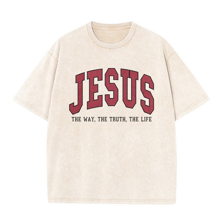 Christianartworkshop T-shirt unisexe délavé style streetwear « Jésus le chemin, la vérité, la vie » - Beige - 5XL - image 2