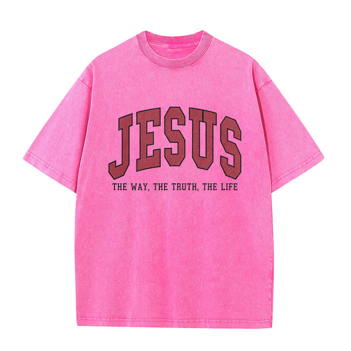 Christianartworkshop T-shirt unisexe délavé style streetwear « Jésus le chemin, la vérité, la vie » - Rose - 5XL - image 6