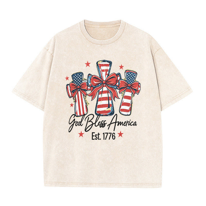 Christianartworkshop T-shirt unisexe Coquette Bow American Flag Love Washed - Beige - 5XL - image 3