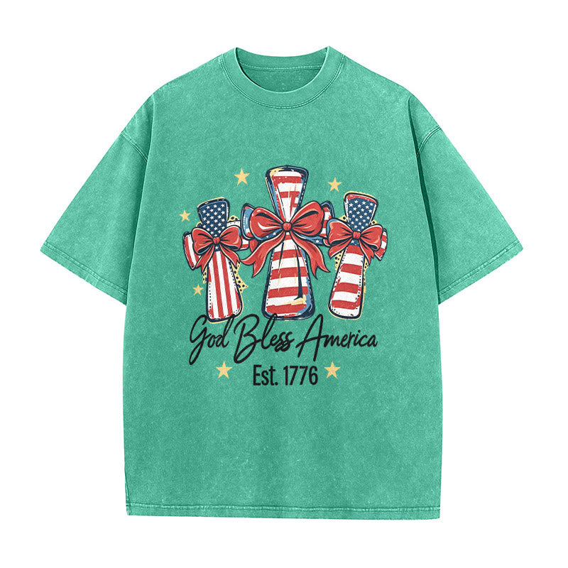 Christianartworkshop T-shirt unisexe Coquette Bow American Flag Love Washed - Vert - 5XL - image 5