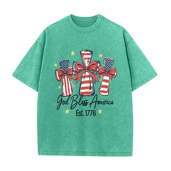 Christianartworkshop T-shirt unisexe Coquette Bow American Flag Love Washed - Vert - 5XL - image 5