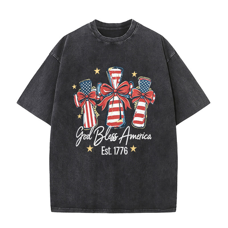 Christianartworkshop T-shirt unisexe Coquette Bow American Flag Love Washed - Noir - 5XL - image 2