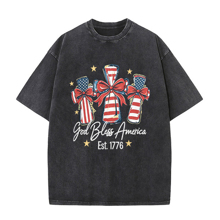 Christianartworkshop T-shirt unisexe Coquette Bow American Flag Love Washed - Noir - 5XL - image 2