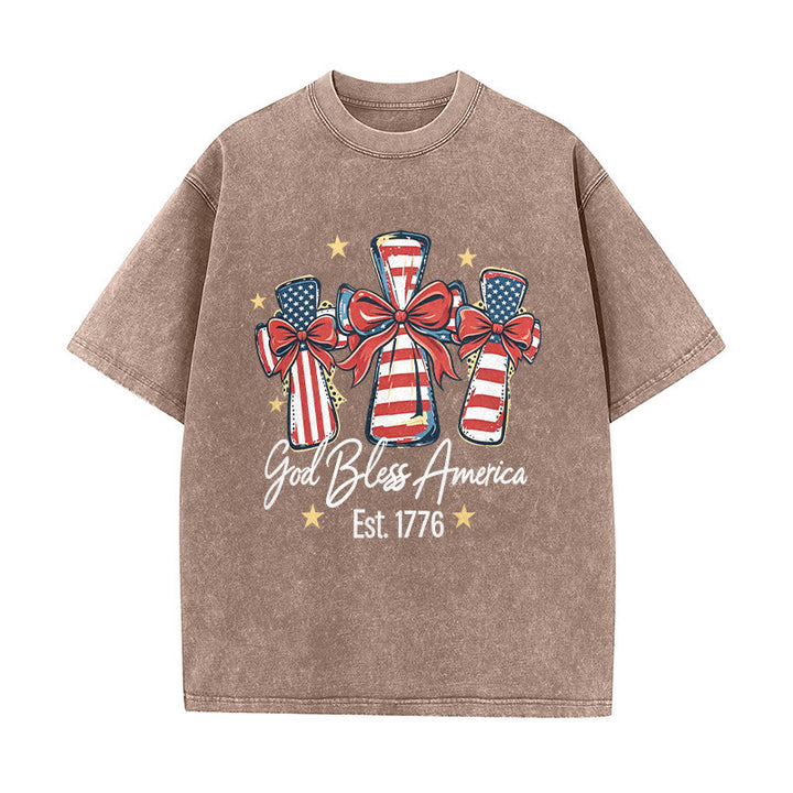 Christianartworkshop T-shirt unisexe Coquette Bow American Flag Love Washed - Brun - 5XL - image 6
