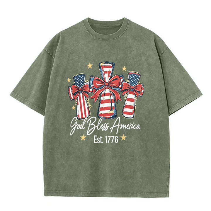 Christianartworkshop T-shirt unisexe Coquette Bow American Flag Love Washed - Vert armée - 5XL - image 4