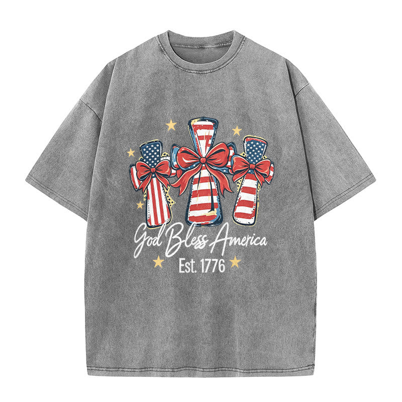Christianartworkshop T-shirt unisexe Coquette Bow American Flag Love Washed - Gris - 5XL - image 1