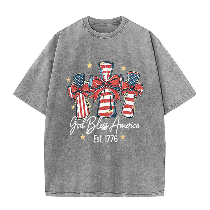 Christianartworkshop T-shirt unisexe Coquette Bow American Flag Love Washed - Gris - 5XL - image 1