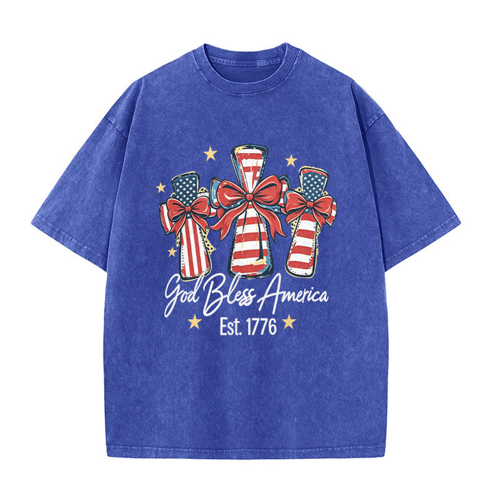 Christianartworkshop T-shirt unisexe Coquette Bow American Flag Love Washed - Bleu - 5XL - image 9