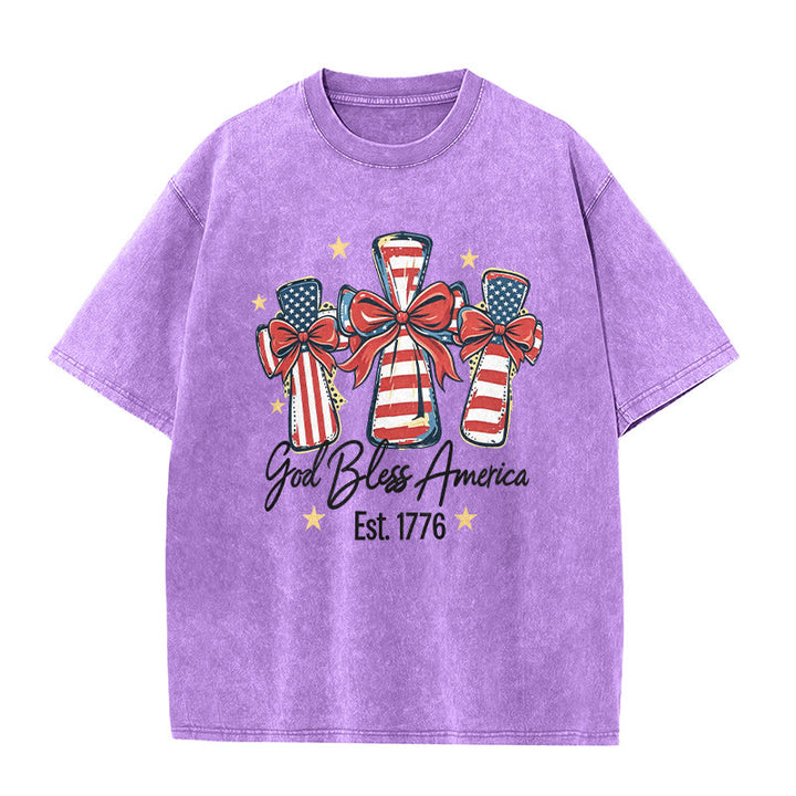 Christianartworkshop T-shirt unisexe Coquette Bow American Flag Love Washed - Violet - 5XL - image 8