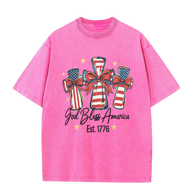 Christianartworkshop T-shirt unisexe Coquette Bow American Flag Love Washed - Rose - 5XL - image 7