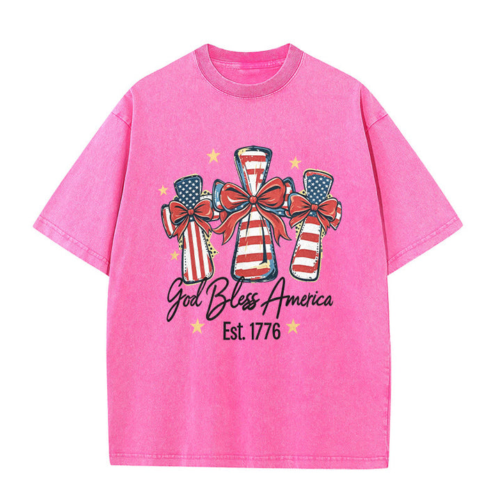 Christianartworkshop T-shirt unisexe Coquette Bow American Flag Love Washed - Rose - 5XL - image 7
