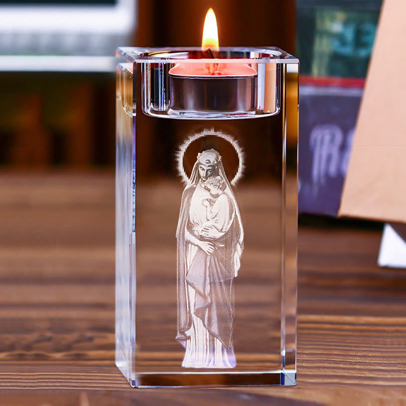 Christianartworkshop Porte-bougie chauffe-plat lumineux en cristal gravé d'une figure sainte : symbole d'une atmosphère de prière paisible - Vierge à l'Enfant A - 1,97''*1,97''*3,94''/5*5*10cm - image 5