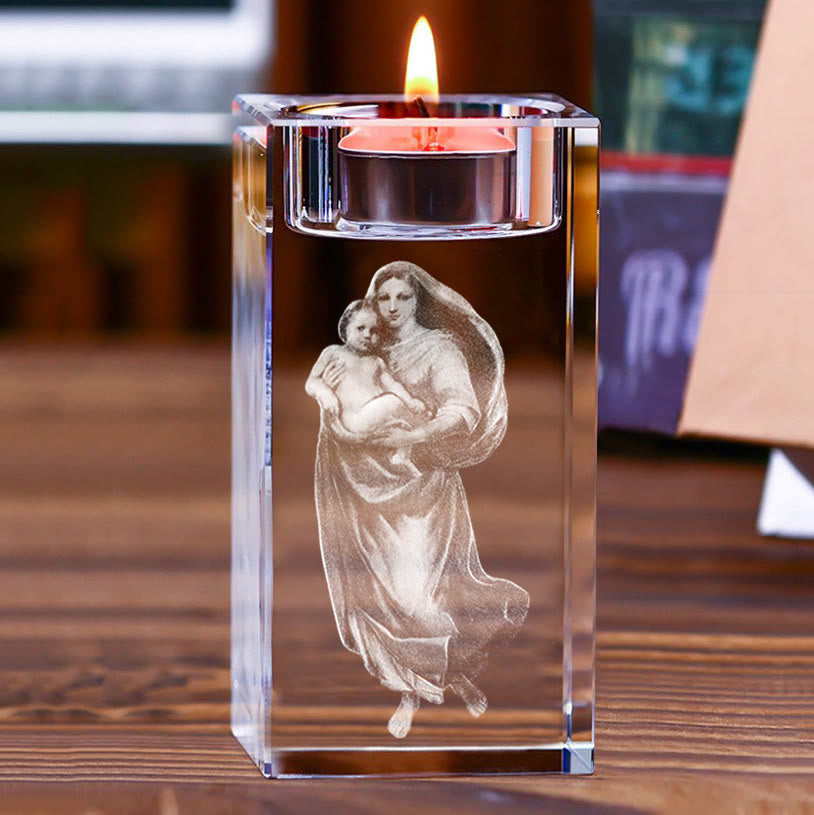 Christianartworkshop Porte-bougie chauffe-plat lumineux en cristal gravé d'une figure sainte : symbole d'une atmosphère de prière paisible - La Vierge à l'Enfant B - 1,97''*1,97''*3,94''/5*5*10cm - image 10