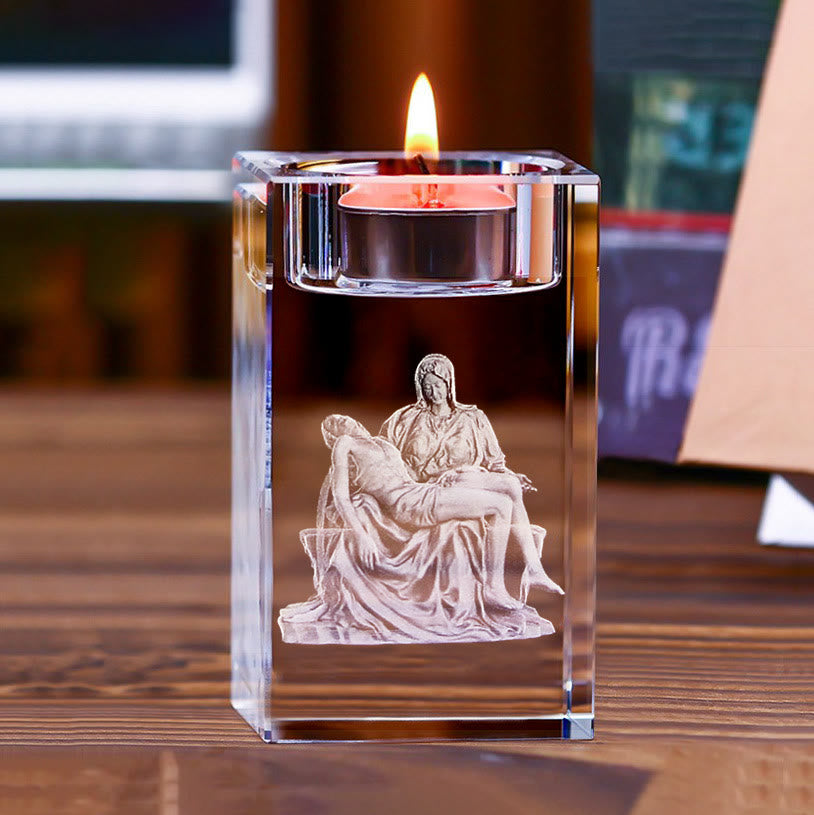 Christianartworkshop Porte-bougie chauffe-plat lumineux en cristal gravé d'une figure sainte : symbole d'une atmosphère de prière paisible - Pietà - 1,97''*1,97''*3,94''/5*5*10cm - image 14
