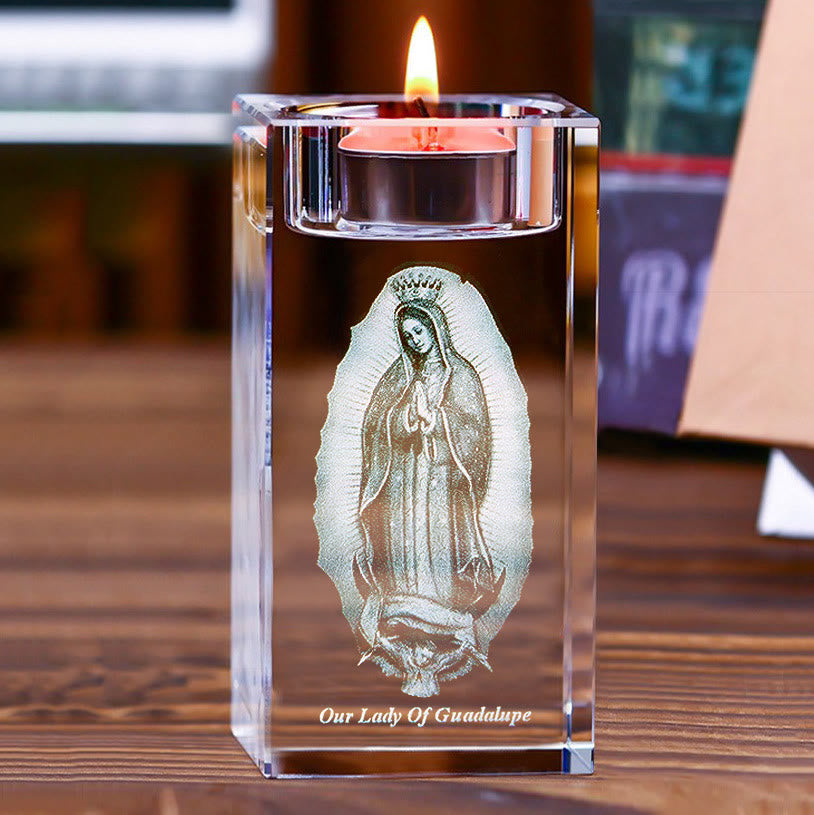 Christianartworkshop Porte-bougie chauffe-plat lumineux en cristal gravé d'une figure sainte : symbole d'une atmosphère de prière paisible - Notre-Dame de Guadalupe - 1,97''*1,97''*3,94''/5*5*10cm - image 18