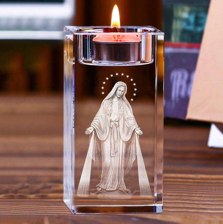 Christianartworkshop Porte-bougie chauffe-plat lumineux en cristal gravé d'une figure sainte : symbole d'une atmosphère de prière paisible - Vierge Marie - 1,97''*1,97''*3,94''/5*5*10cm - image 13
