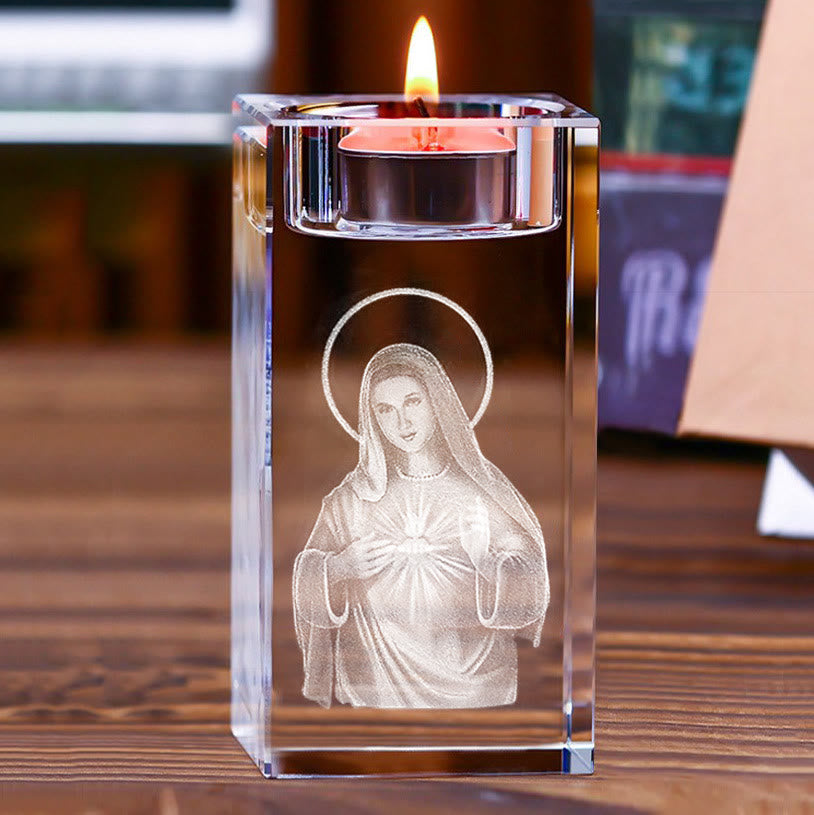 Christianartworkshop Porte-bougie chauffe-plat lumineux en cristal gravé d'une figure sainte : symbole d'une atmosphère de prière paisible - Cœur Immaculé de Marie - 1,97''*1,97''*3,94''/5*5*10cm - image 17