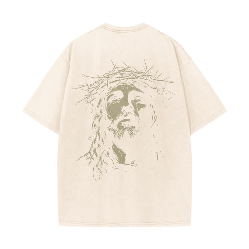 Christianartworkshop T-shirt unisexe délavé avec détail croix et couronne d'épines - image 6