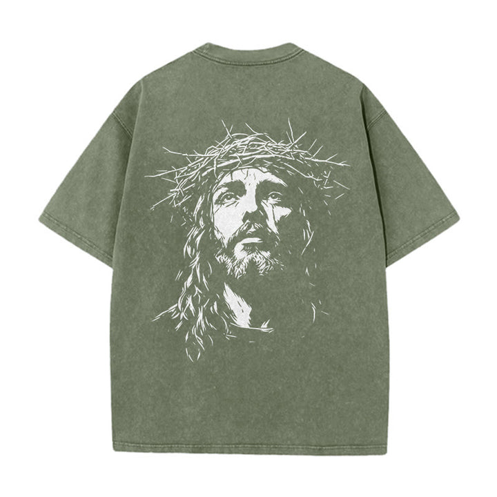 Christianartworkshop T-shirt unisexe délavé avec détail croix et couronne d'épines - image 9