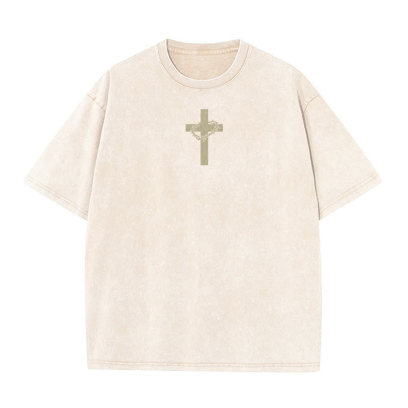 Christianartworkshop T-shirt unisexe délavé avec détail croix et couronne d'épines - image 7