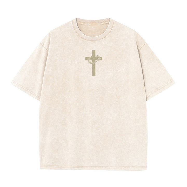 Christianartworkshop T-shirt unisexe délavé avec détail croix et couronne d'épines - image 7
