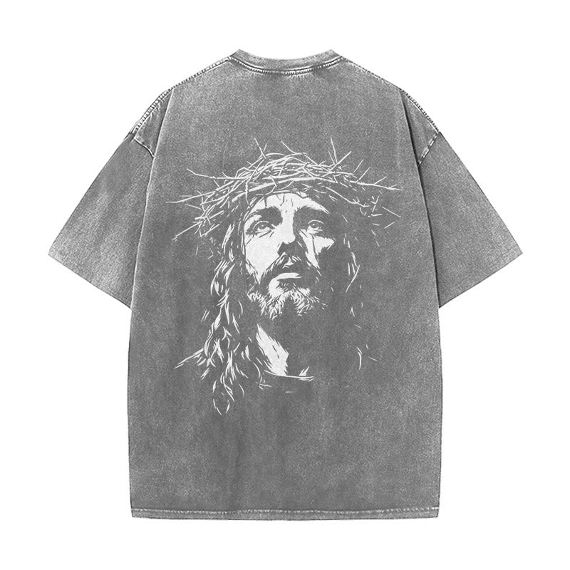 Christianartworkshop T-shirt unisexe délavé avec détail croix et couronne d'épines - image 27