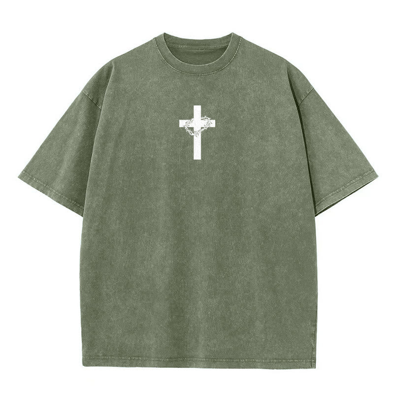 Christianartworkshop T-shirt unisexe délavé avec détail croix et couronne d'épines - image 10