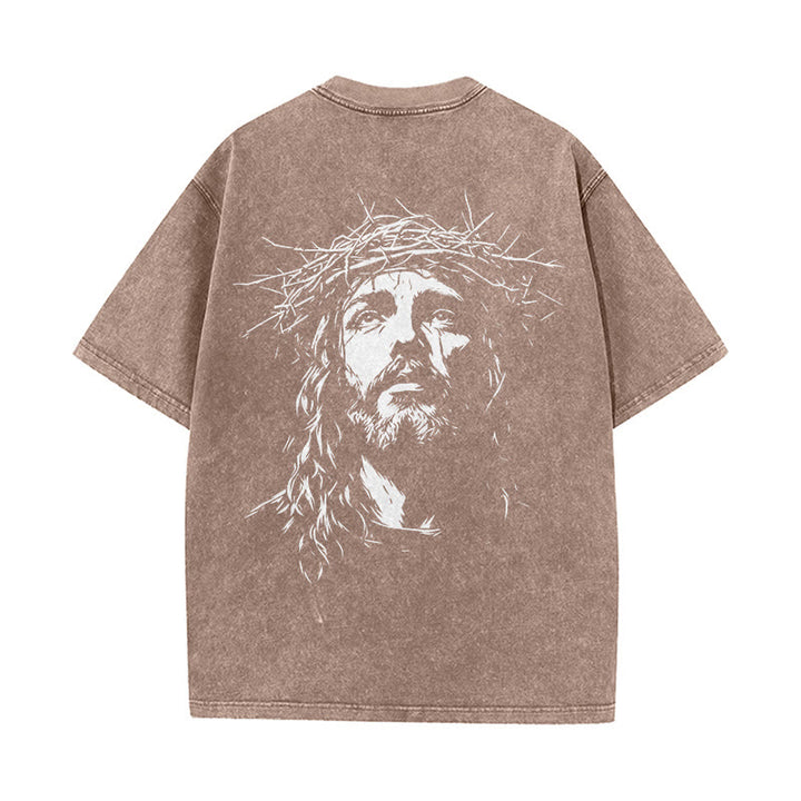 Christianartworkshop T-shirt unisexe délavé avec détail croix et couronne d'épines - image 15
