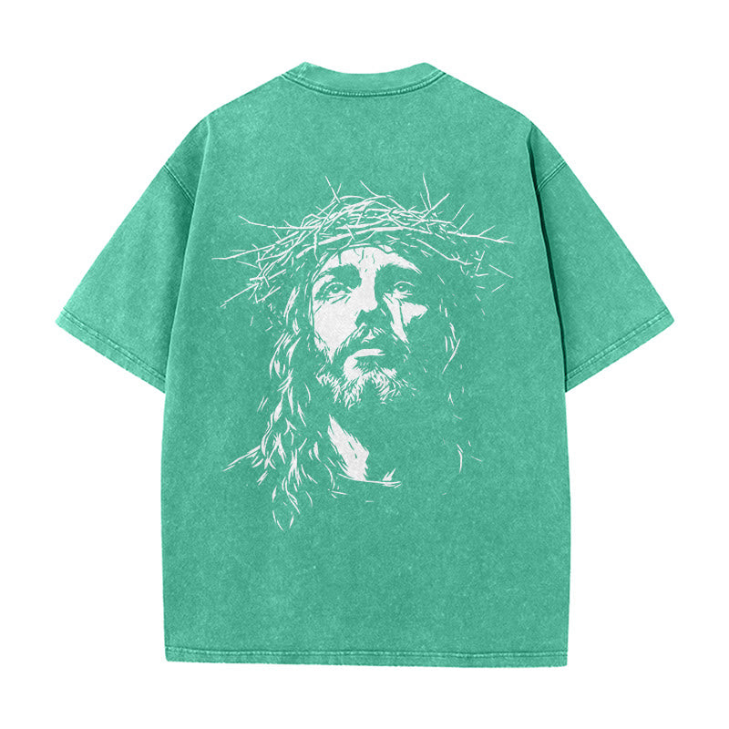 Christianartworkshop T-shirt unisexe délavé avec détail croix et couronne d'épines - image 12