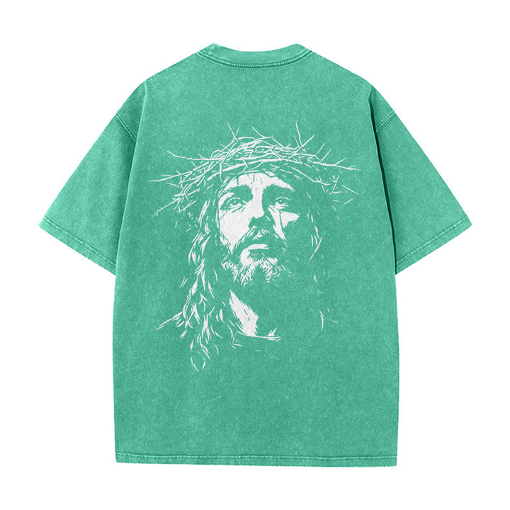 Christianartworkshop T-shirt unisexe délavé avec détail croix et couronne d'épines - image 12