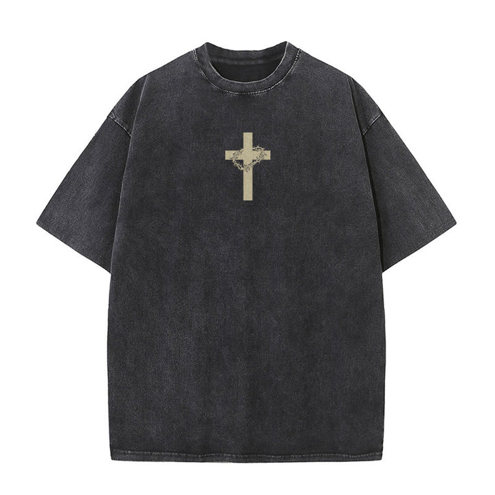 Christianartworkshop T-shirt unisexe délavé avec détail croix et couronne d'épines - image 4