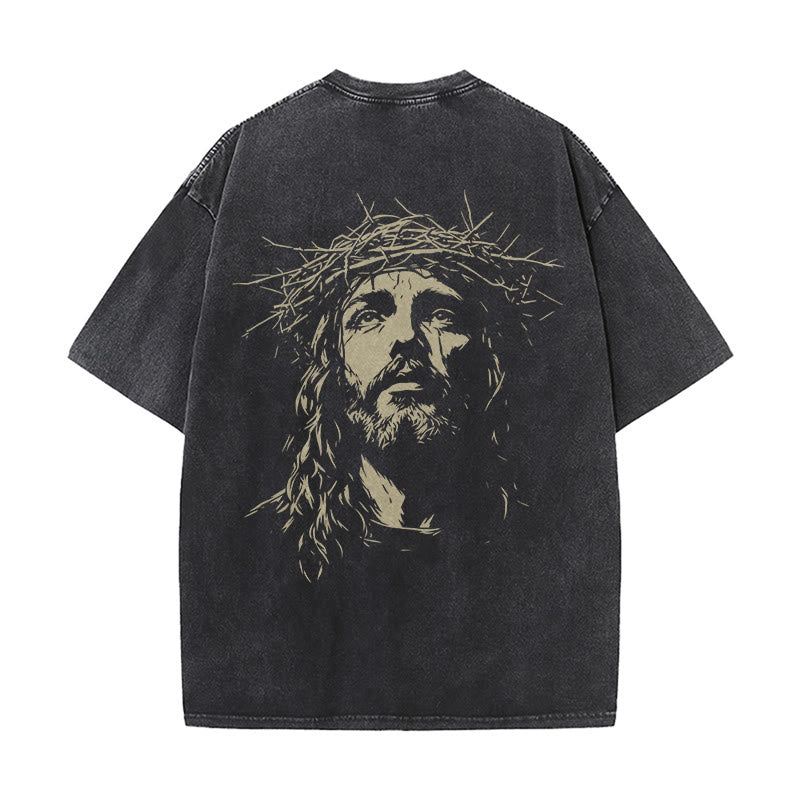 Christianartworkshop T-shirt unisexe délavé avec détail croix et couronne d'épines - image 3
