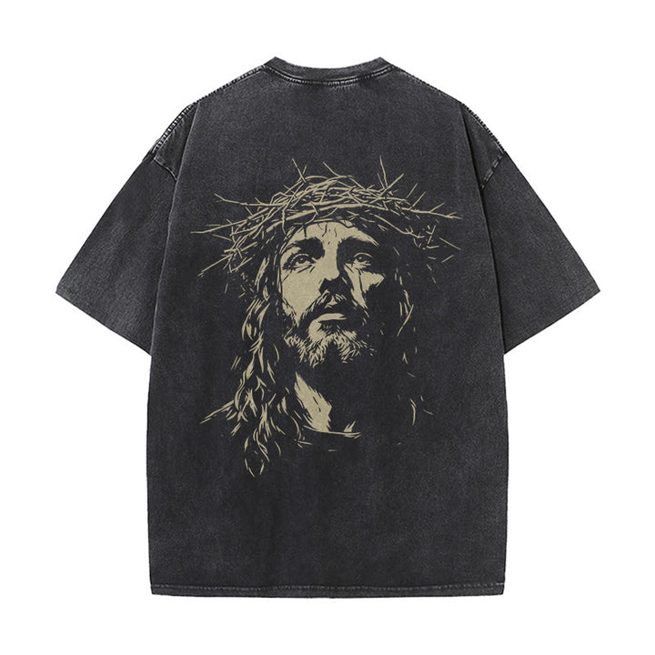 Christianartworkshop T-shirt unisexe délavé avec détail croix et couronne d'épines - image 3