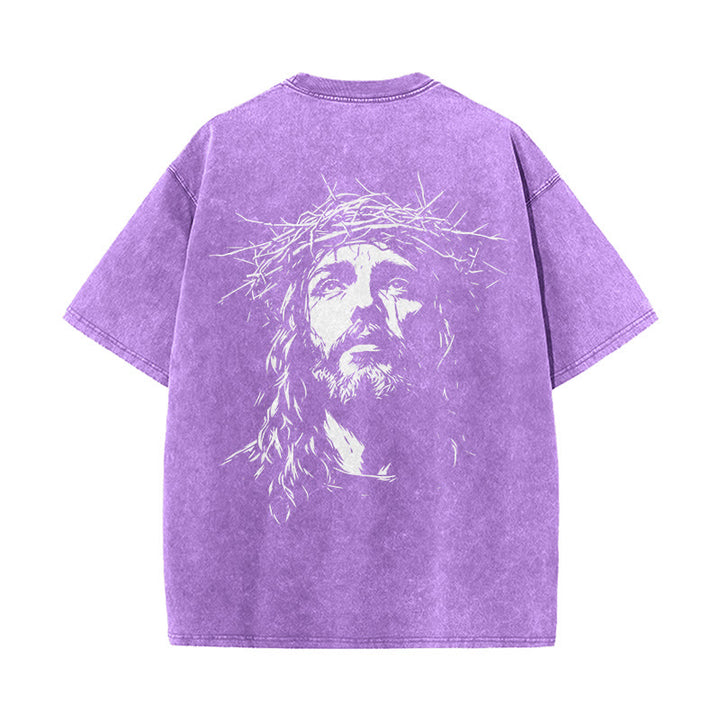 Christianartworkshop T-shirt unisexe délavé avec détail croix et couronne d'épines - image 21
