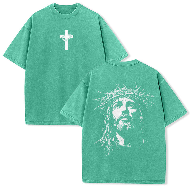 Christianartworkshop T-shirt unisexe délavé avec détail croix et couronne d'épines - Vert - 5XL - image 11
