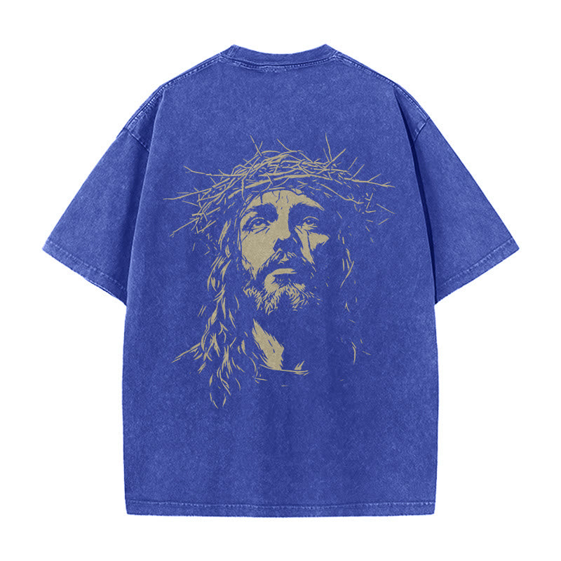 Christianartworkshop T-shirt unisexe délavé avec détail croix et couronne d'épines - image 24