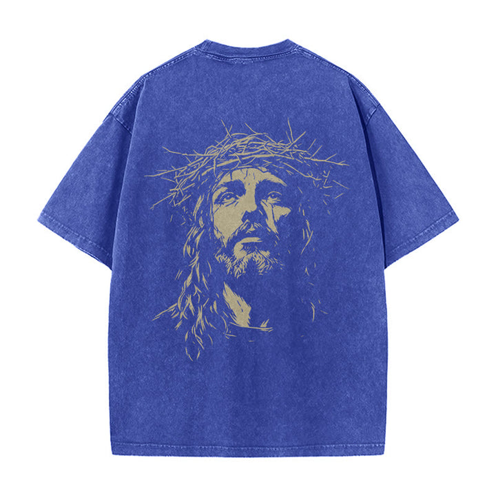 Christianartworkshop T-shirt unisexe délavé avec détail croix et couronne d'épines - image 24