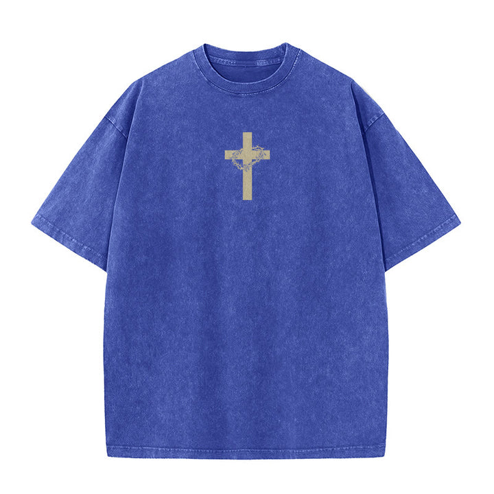 Christianartworkshop T-shirt unisexe délavé avec détail croix et couronne d'épines - image 25